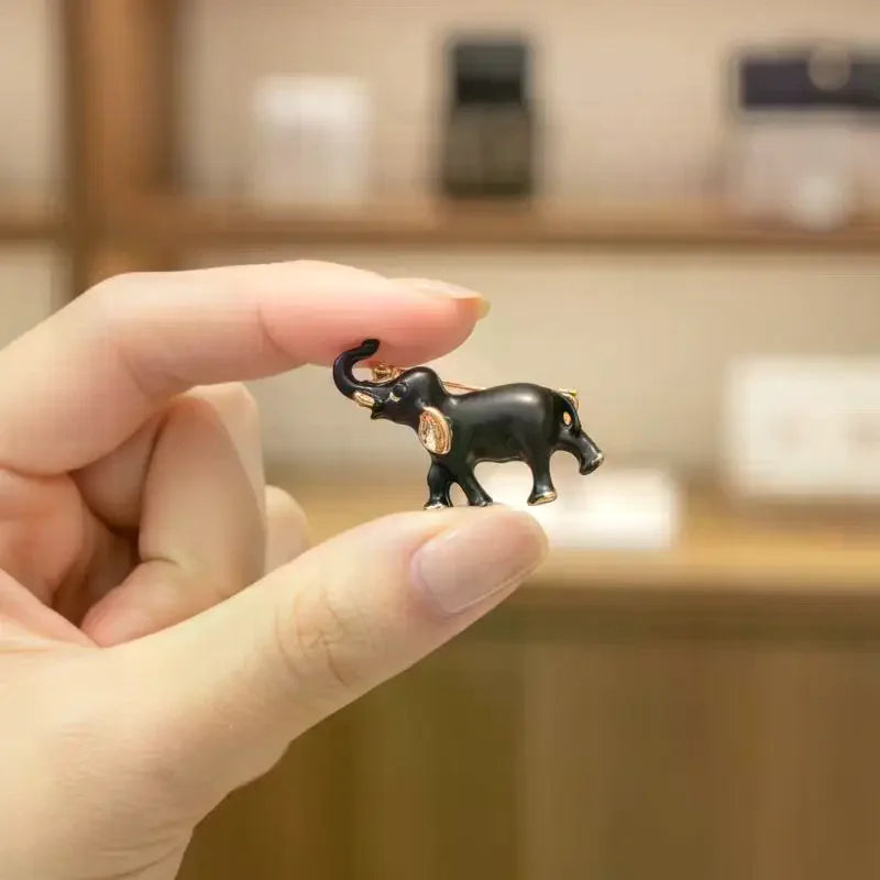 Black Gold Elephant Brooch – Rhinestone Enamel Lapel Pin Lapel Pin Brooch Qme