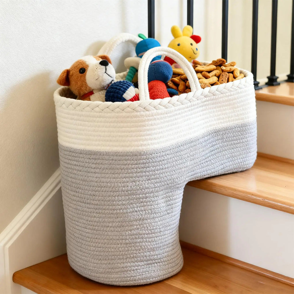 Foldable Woven Stair Basket Large Capacity Step Organizer Woven Storage Basket Qme