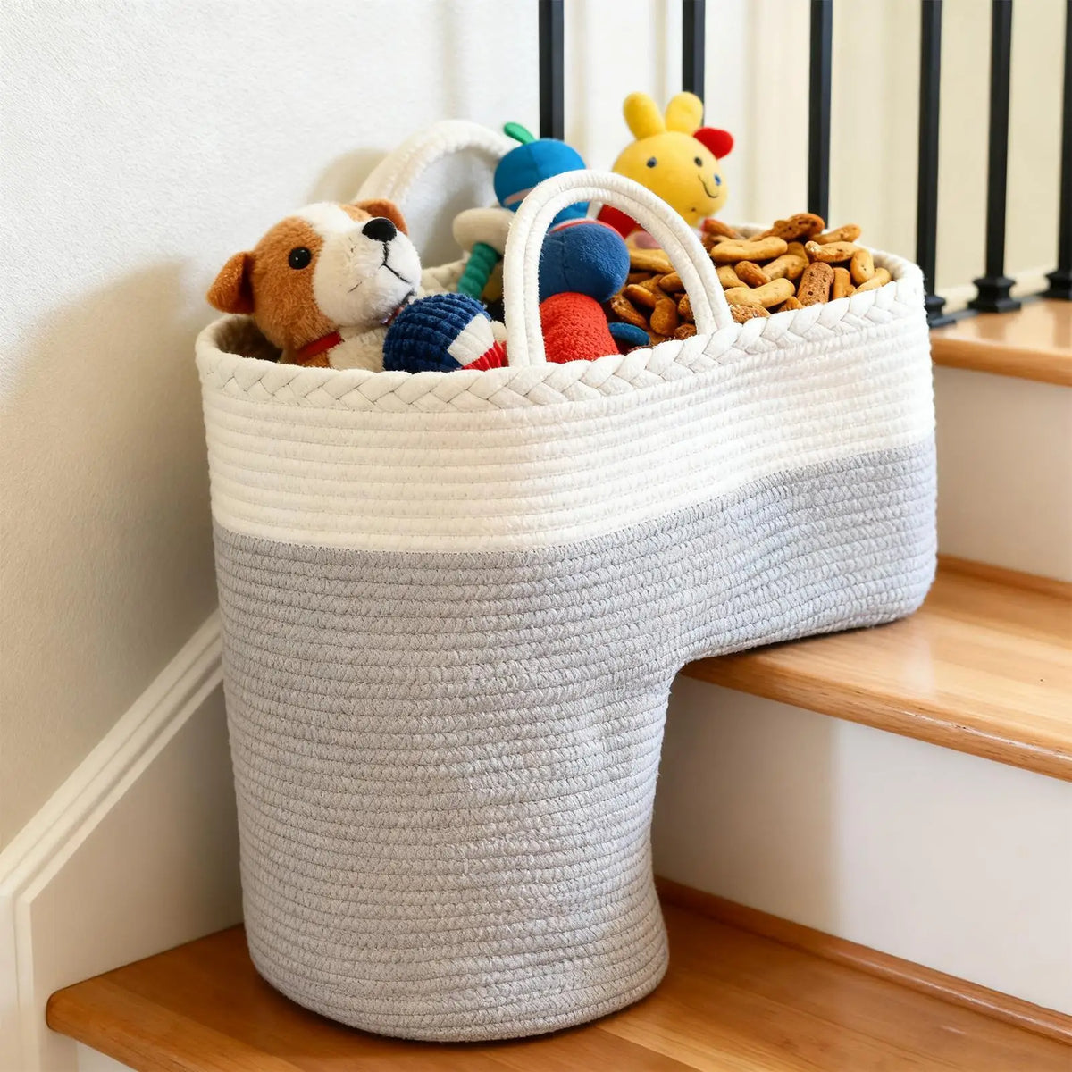 Foldable Woven Stair Basket Large Capacity Step Organizer Woven Storage Basket Qme