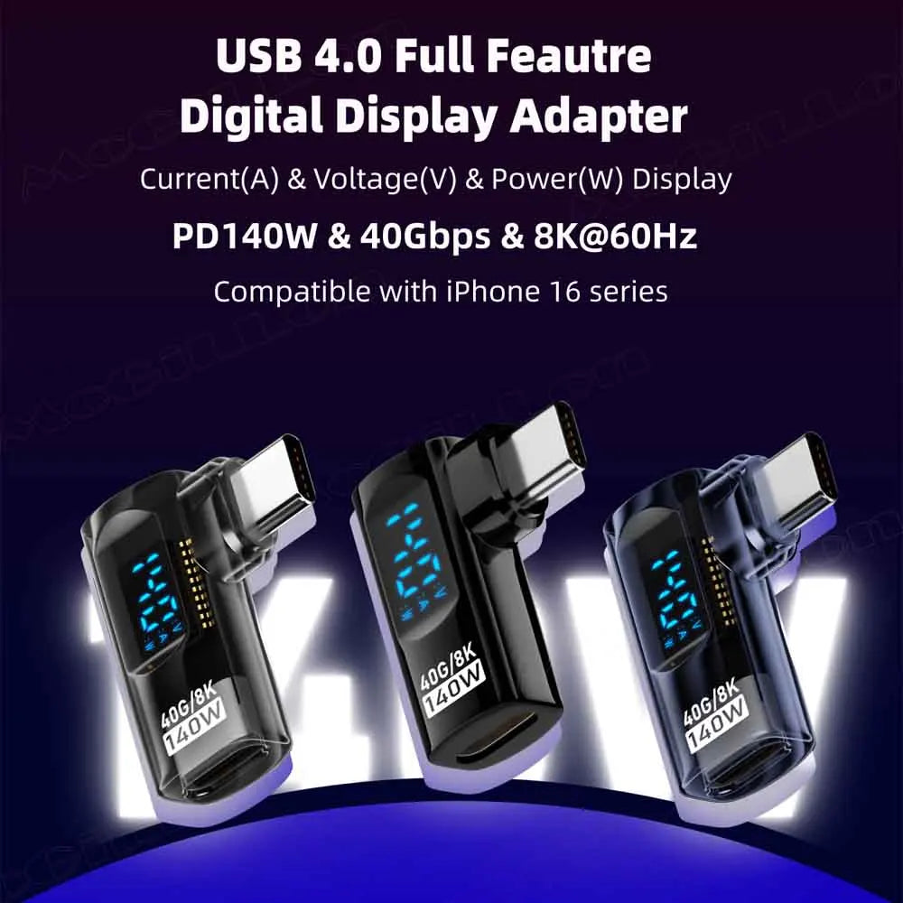 USB4 Type-C Adapter 40Gbps 140W 90° Thunderbolt 3 Connector USB-C Cable Adapter Qme