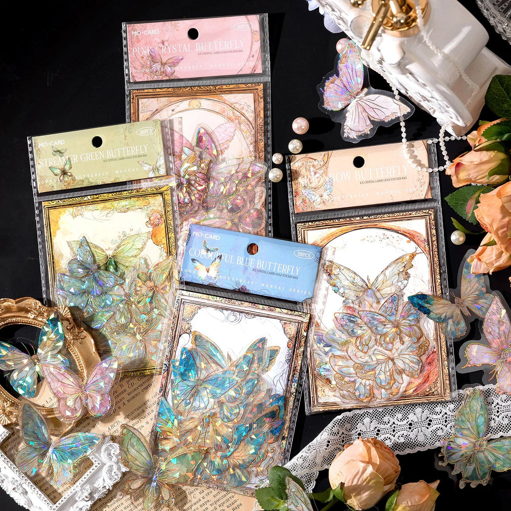 PET Butterfly Stickers Transparent Waterproof Decals DIY Scrapbook Decorative Craft Stickers Qme