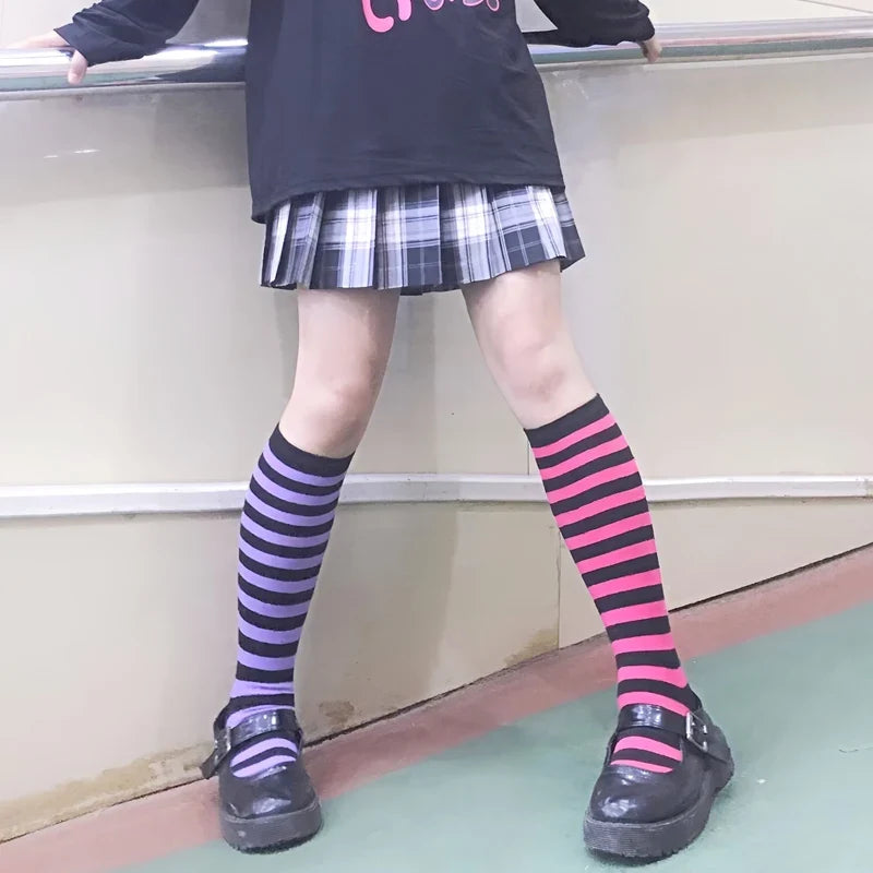 Women's Striped Knee High Socks | Sweet Lolita Harajuku Style Knee High Socks Qme