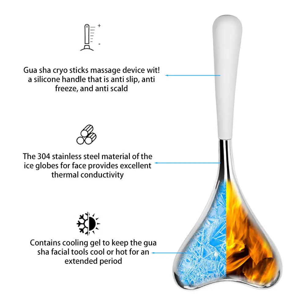 2-in-1 Gua Sha Cryo Sticks Cooling Ice Globe Face Roller Facial Massage Tool Qst