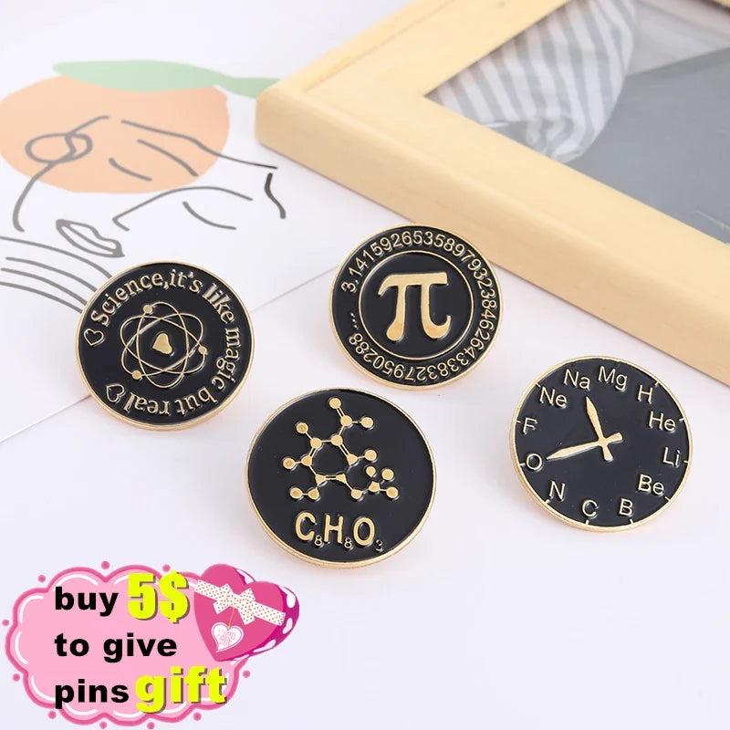 Science Enamel Lapel Pins – Atomic Model, Flask & Chemical Symbol Enamel Lapel Pin Qme