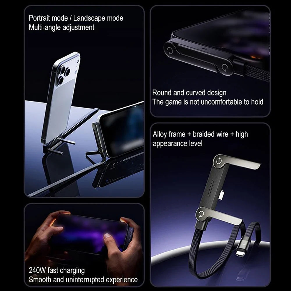 USB-C 240W Fast Charging Cable with Foldable Phone Stand USB-C Charging Cable Qme
