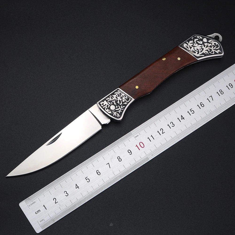 XUAN FENG Damascus Folding Knife – Wooden Handle Outdoor Blade Folding Pocket Knife Qst