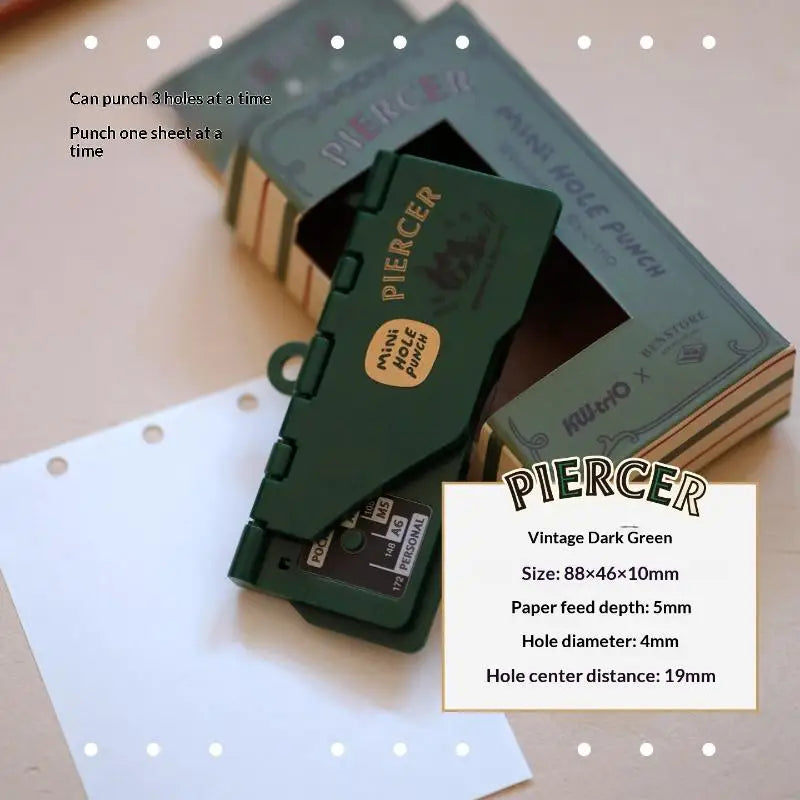 M5 Portable 3-Hole Punch for Loose Leaf Notebooks & Binders Portable Hole Punch Qme Green