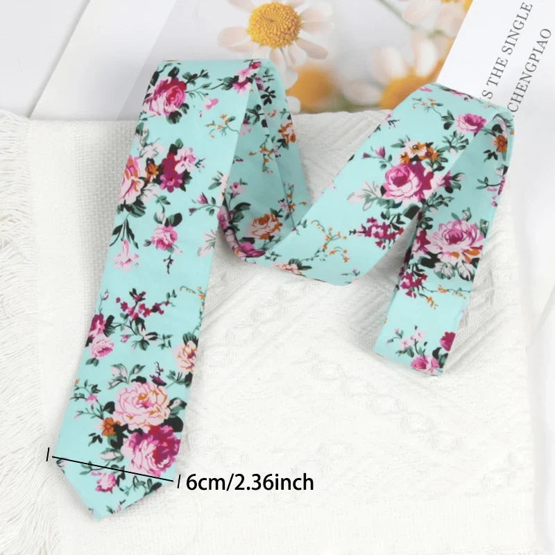 100% Cotton Floral Necktie – Elegant Flower Print, Men & Women Floral Cotton Necktie Qme