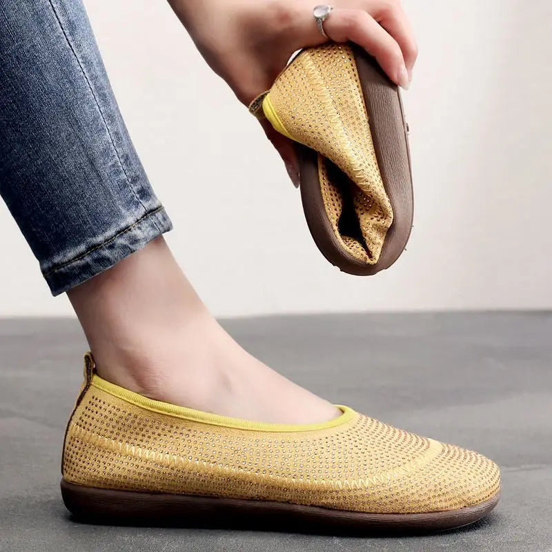 Women's Rhinestone Slip-On Canvas Flat Loafers | Beijing Style Flat Loafers Qst