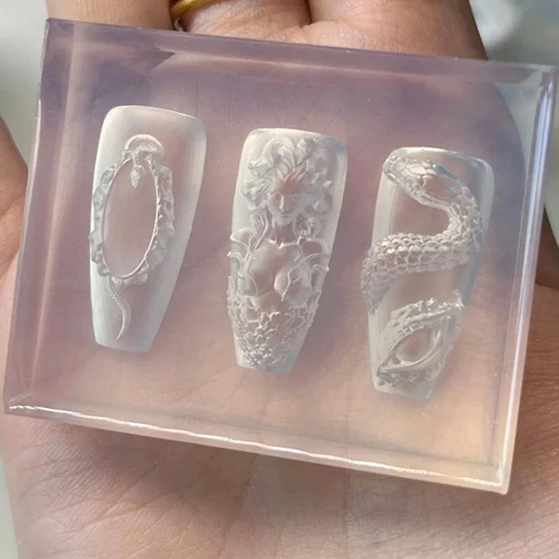 3D Snake Girl Silicone Nail Art Carving Mold – DIY Design Nail Art Mold Qme