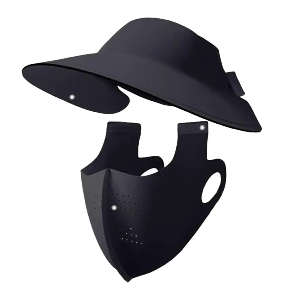 UPF 50+ Sun Visor Hat with Full Face Mask | Breathable Cover Sun Visor Hat Qme Black