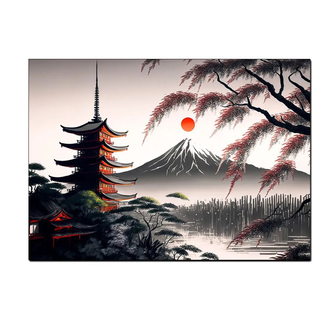 Japanese Landscape Canvas Wall Art Print – Frameless Poster Canvas Wall Art Qst H 40X50cm No Framed