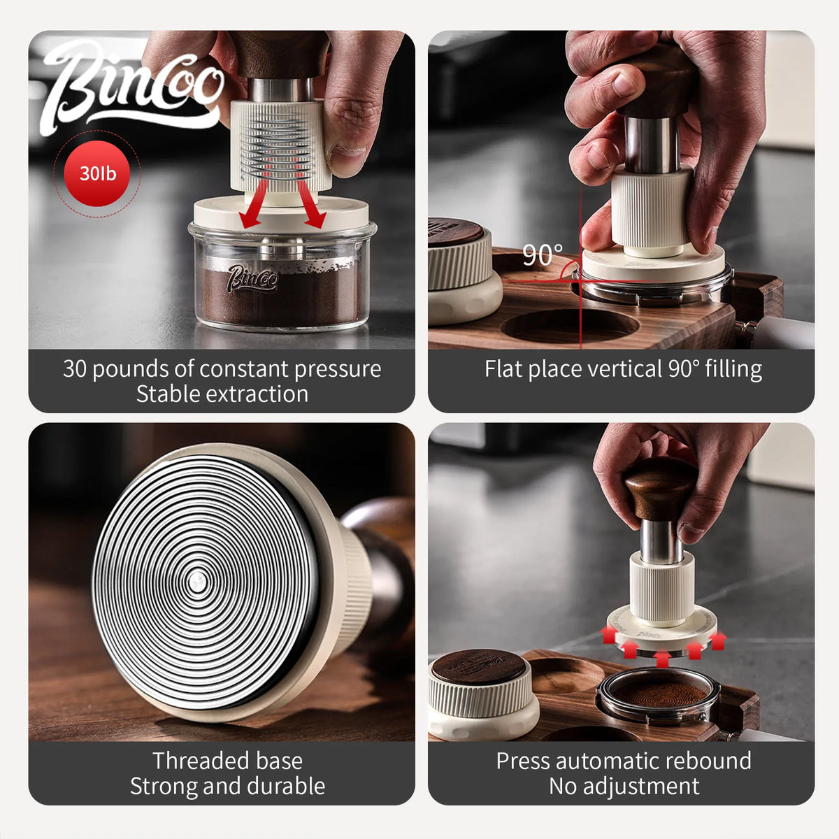 BINCOO 51/58mm 30lb Constant Pressure Espresso Tamper & Base Espresso Tamper Set Qst
