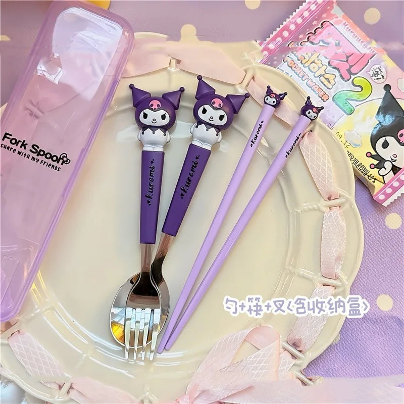 Hello Kitty Kids Portable Stainless Steel Spoon & Fork Set Kids Cutlery Set Qme 6