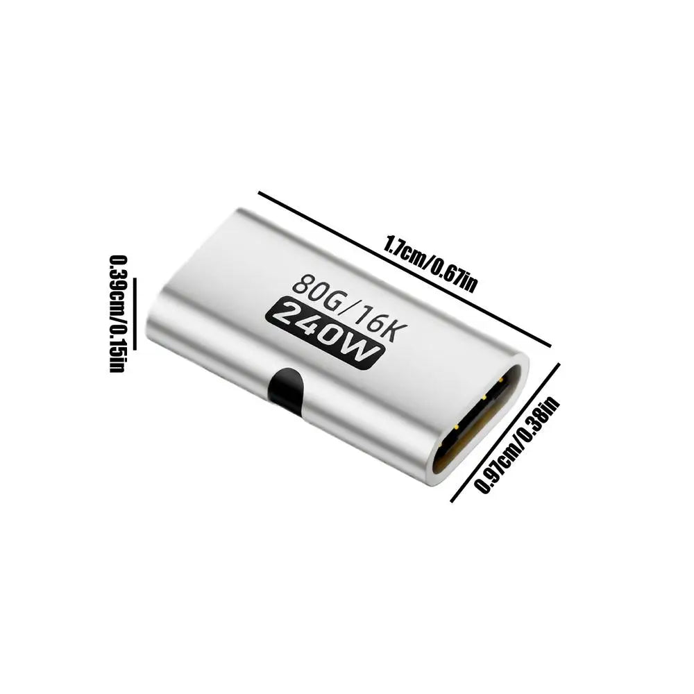 USB-C Female to Female Adapter 240W – Fast Charging Connector USB-C Adapter Qme Silver