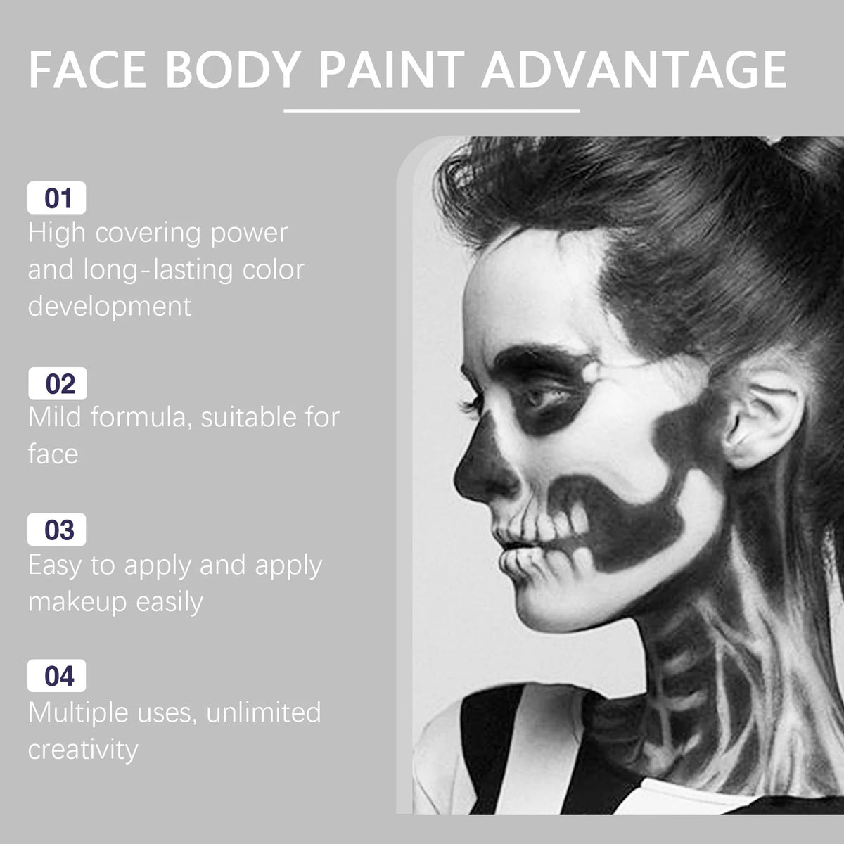 Halloween Black & White Face Paint Cream – Waterproof Clown Makeup Face & Body Paint Qst