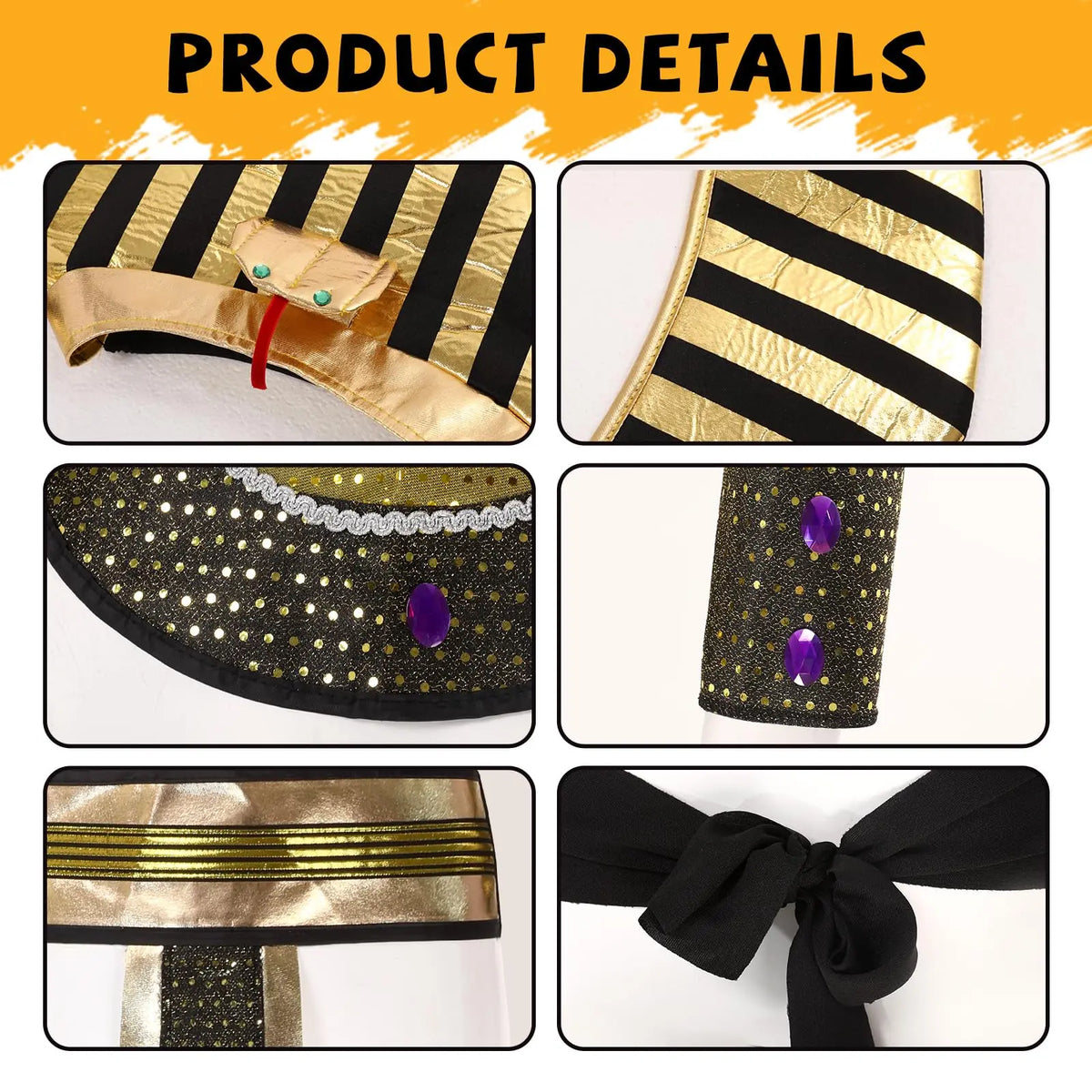 Egyptian Cleopatra Pharaoh Costume Set – Headpiece, Collar & Belt Costume Accessory Set Qme