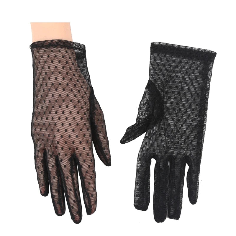 Women's Vintage Sheer Lace Gloves | UV Protection Driving Lace Fashion Gloves Qme black One Size