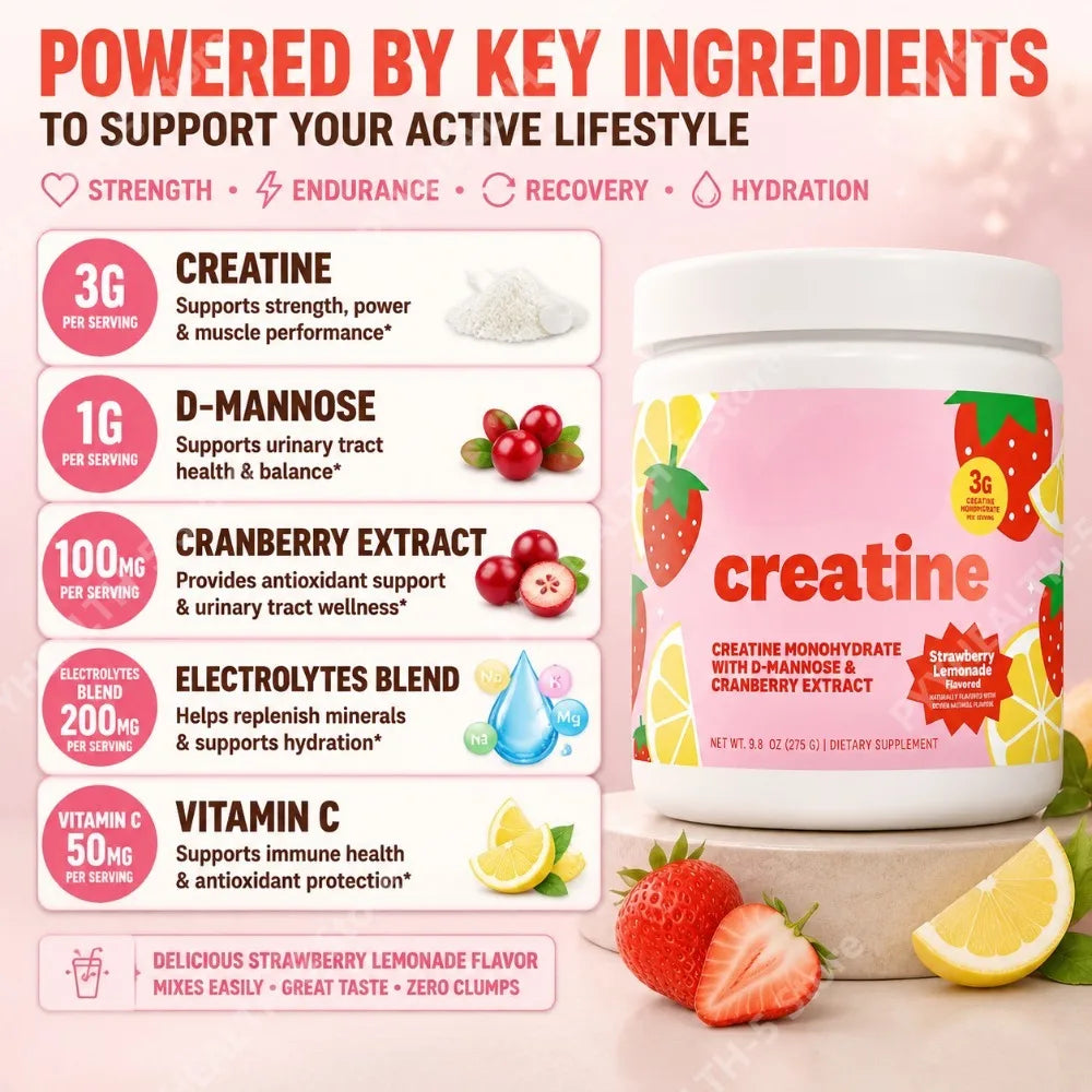 Creatine Monohydrate Powder Strawberry Lemonade – 50 Servings Creatine Supplement Qst
