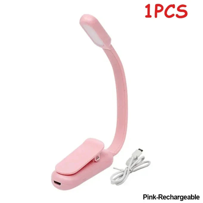 USB Rechargeable Clip-On LED Reading Light | 3 Color Modes Clip-On Book Light Qme Pink Charge 1PCS