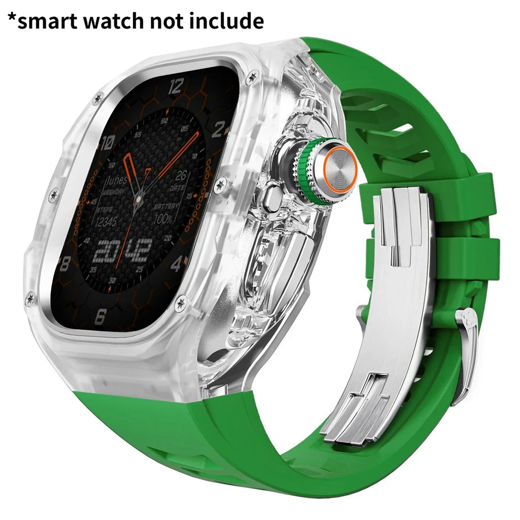 Apple Watch Ultra 3/2 Transparent Case & Silicone Band – Refit Mod Watch Case & Band Kit Qme GrTrS 49mm-For ultra 3 2 1