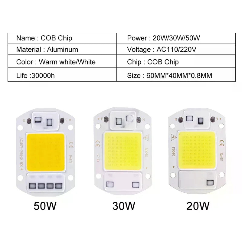 Smart COB LED Chip 20W 30W 50W AC 110-220V No Driver Needed COB LED Chip Qme