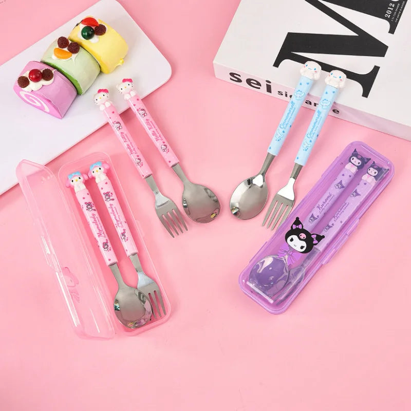 Hello Kitty Kuromi Kids Portable Stainless Steel Spoon Set Kids Cutlery Set Qme