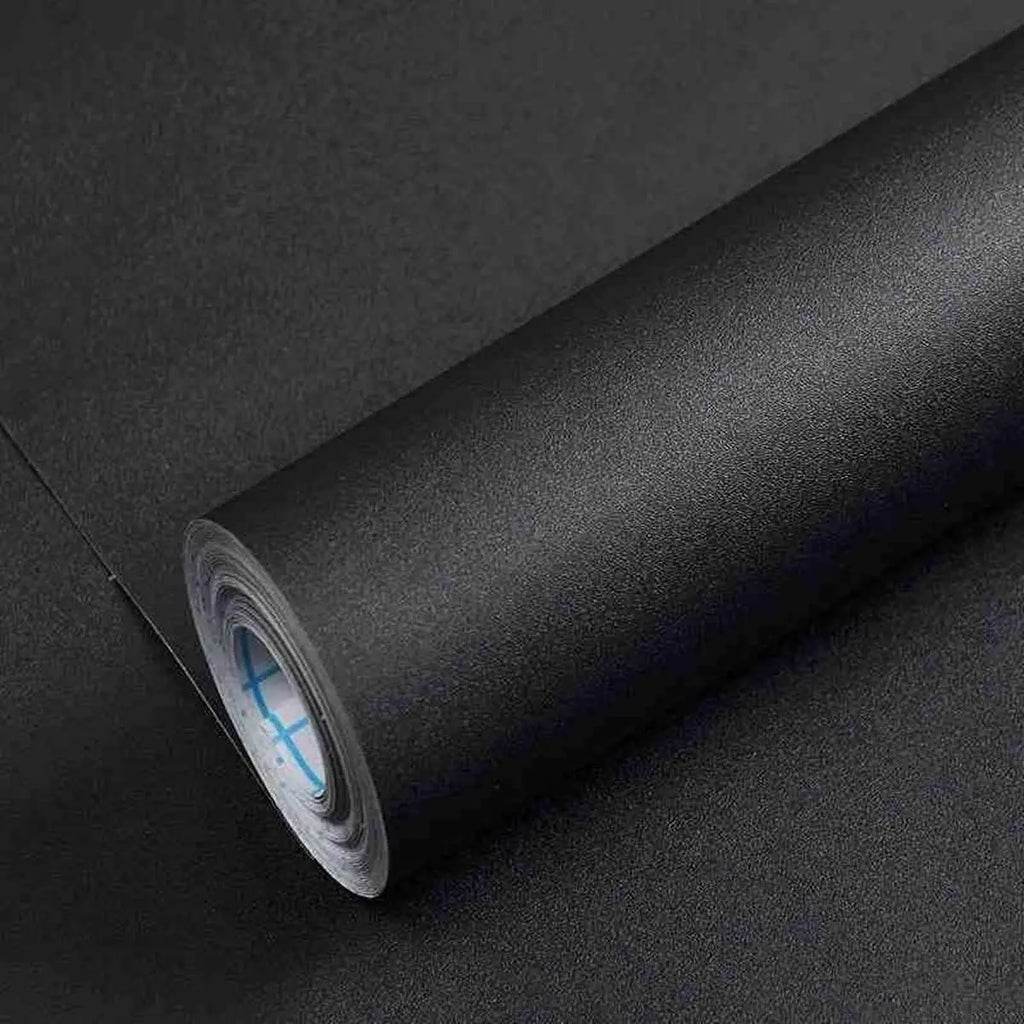 Black Matte Vinyl Self-Adhesive Wallpaper | Waterproof Wall Sticker Peel & Stick Wallpaper Qme Black 400cmx55cm