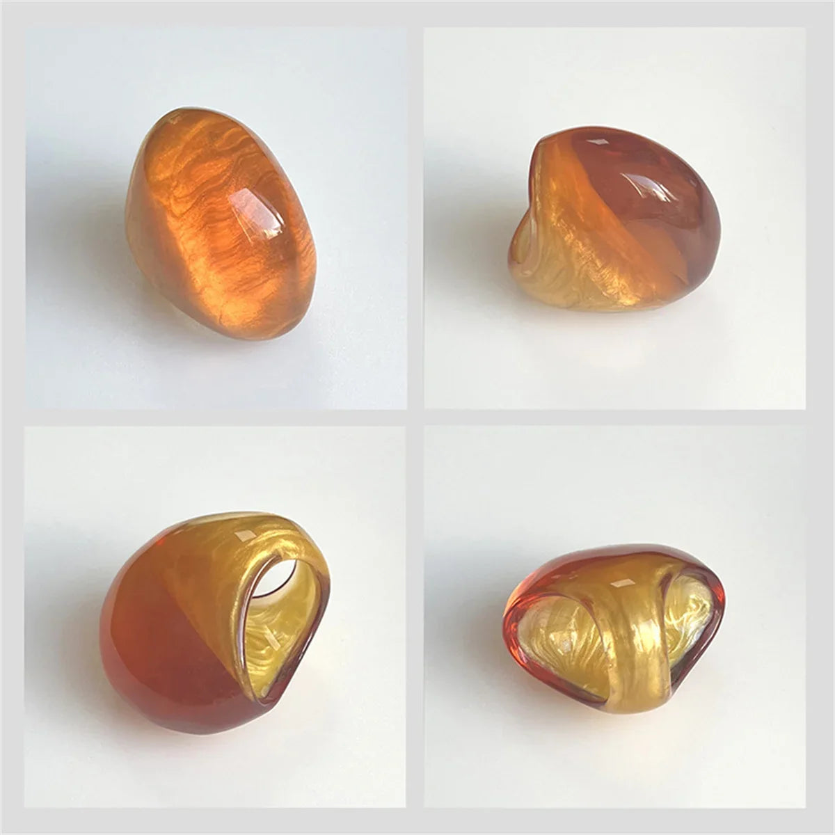 Y2K Transparent Resin Chunky Ring – Geometric Oval Wide Band Resin Statement Ring Qme