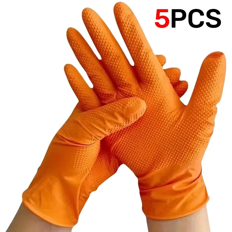 Heavy Duty Nitrile Work Gloves – Orange Diamond Grip, 5–50 Pack Nitrile Work Gloves Qme Diamond Orange 5PCS M