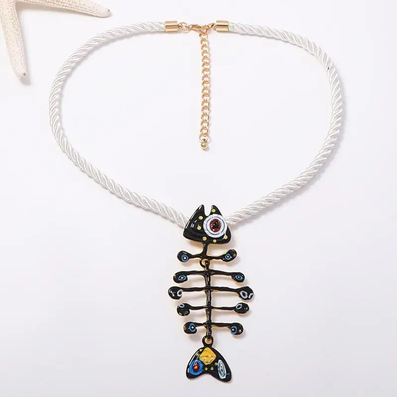 Boho Hand Woven Rope Fishbone Pendant Necklace | 6 Colors Pendant Necklace Qme