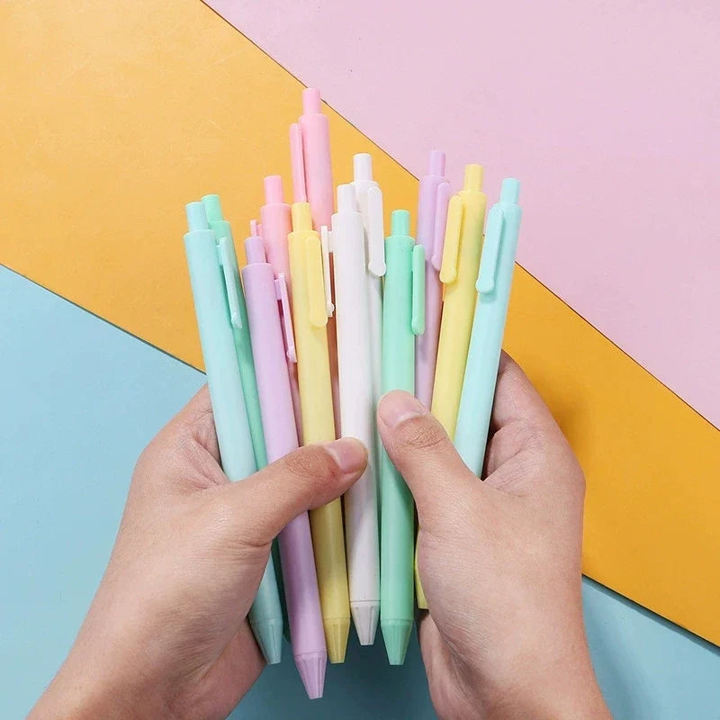 6-Pack Macaron Retractable Gel Pens | 0.5mm Quick-Dry Black Ink Gel Pen Set Qme