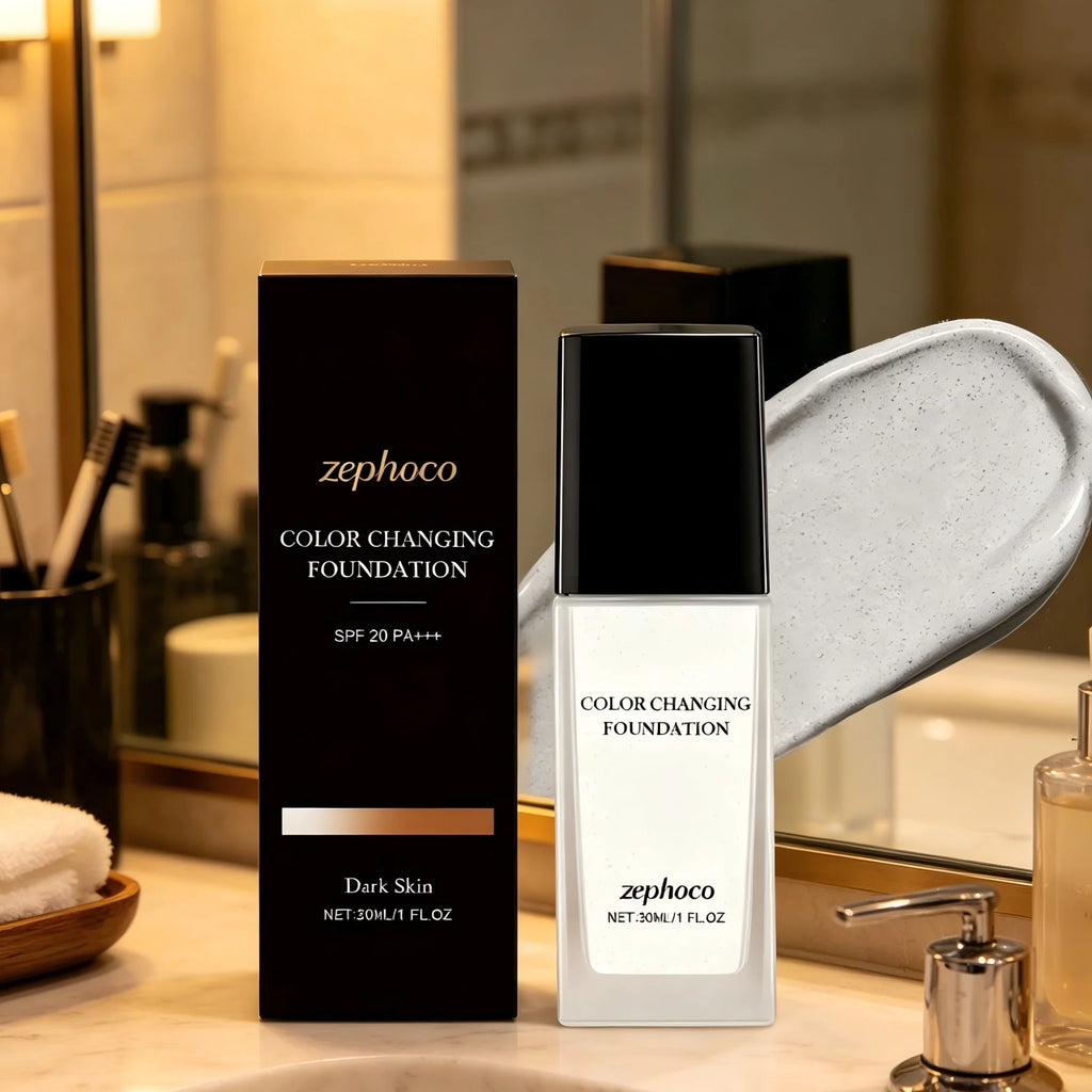 Zephoco Color-Changing Foundation SPF 20 | Full Coverage 30ml Liquid Foundation Qst