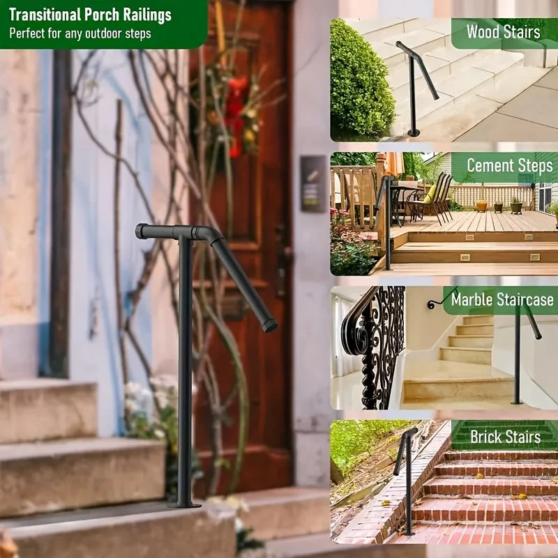 Wrought Iron Outdoor Stair Handrail – Single Post, 1–2 Steps Outdoor Stair Handrail Qme
