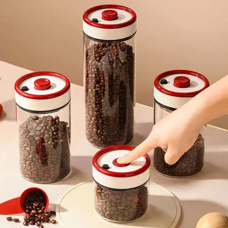 Vacuum Sealed Glass Jar for Coffee Beans & Pantry Storage Glass Storage Jar Qme