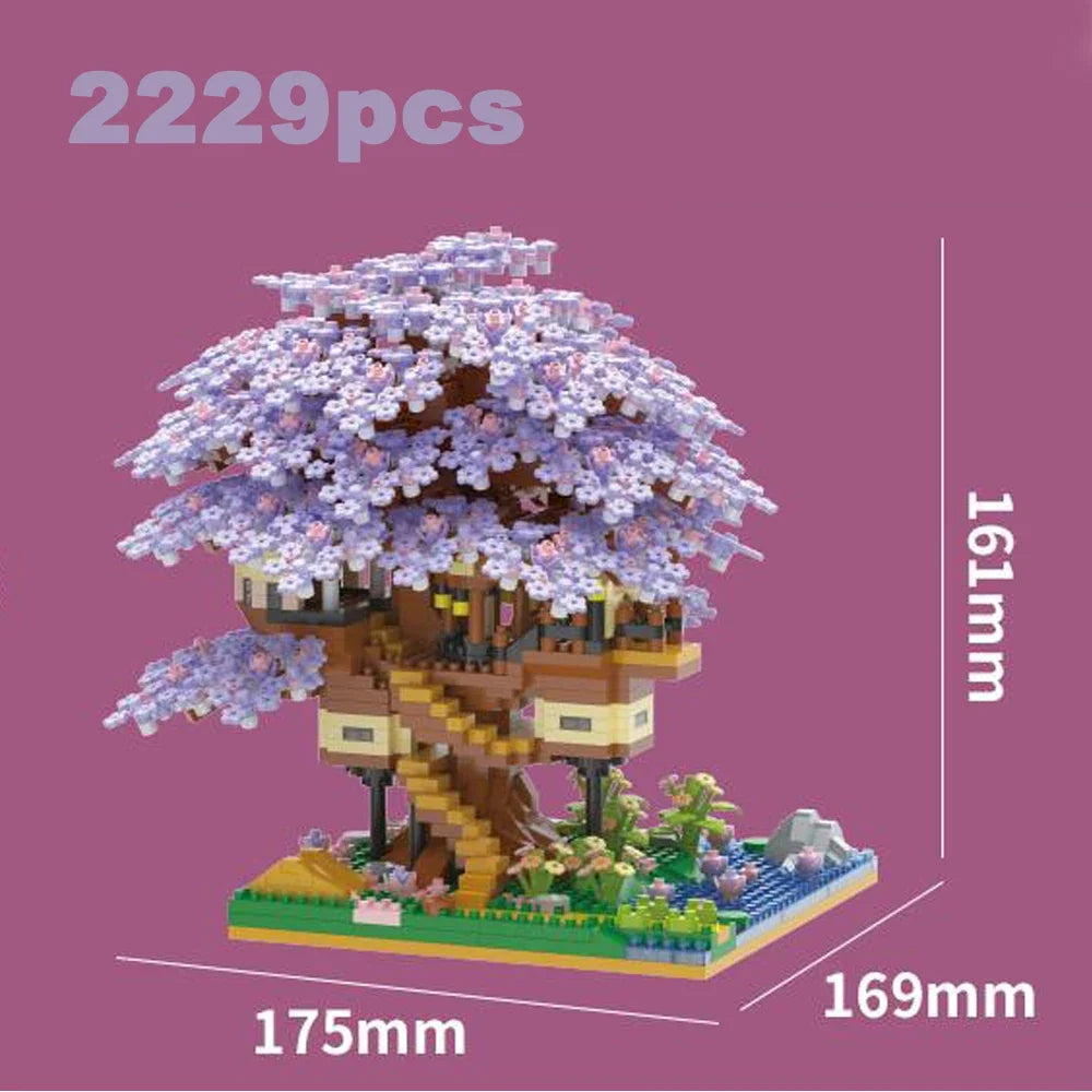 Pink Cherry Tree House Micro-Particle Building Block Model Micro-Particle Building Set Qme