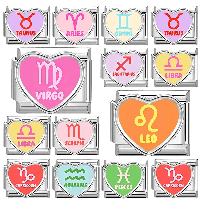 Zodiac Italian Charms – Virgo, Leo & Taurus Stainless Steel Charm Bracelet Links Qme