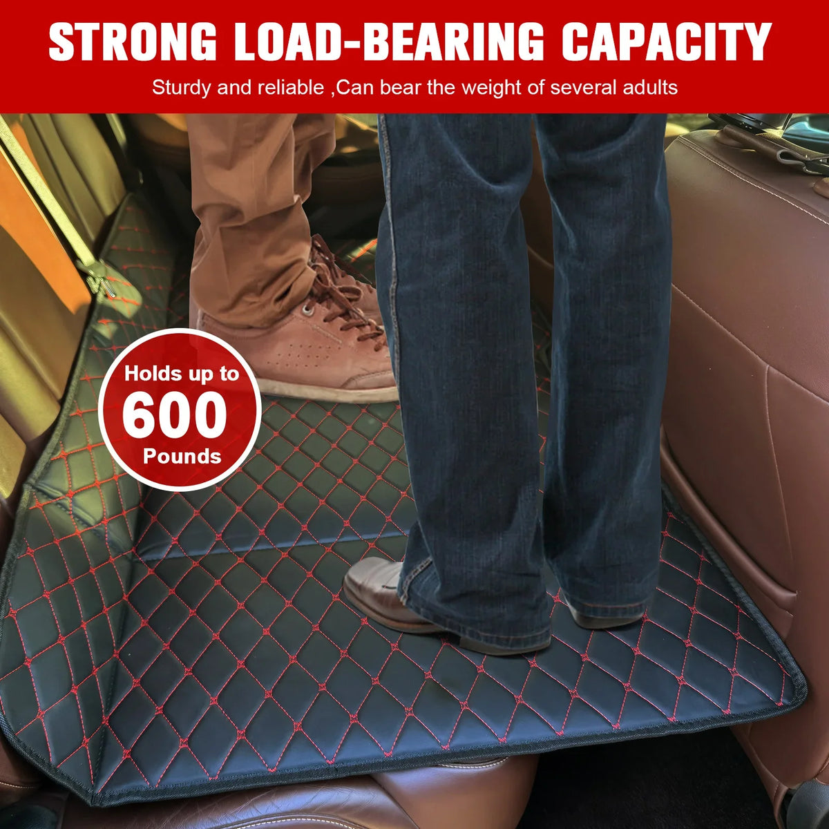 PU Leather Car Back Seat Folding Mattress | Non-Inflatable Portable Car Seat Mattress Qme