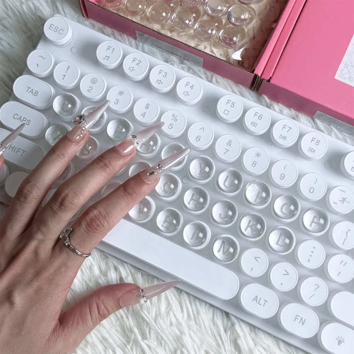 Silicone Keycaps for Long Nails – 64 Clear 3D Sticker Set Silicone Keycap Set Qme