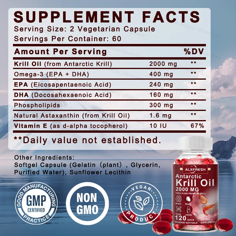 Antarctic Krill Oil 2000mg – Omega-3 EPA DHA + Astaxanthin Omega-3 Supplement Qst