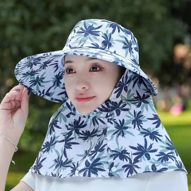 Women's UV Protection Sun Hat with Removable Shawl | Foldable UV Sun Hat Qst Dark blue
