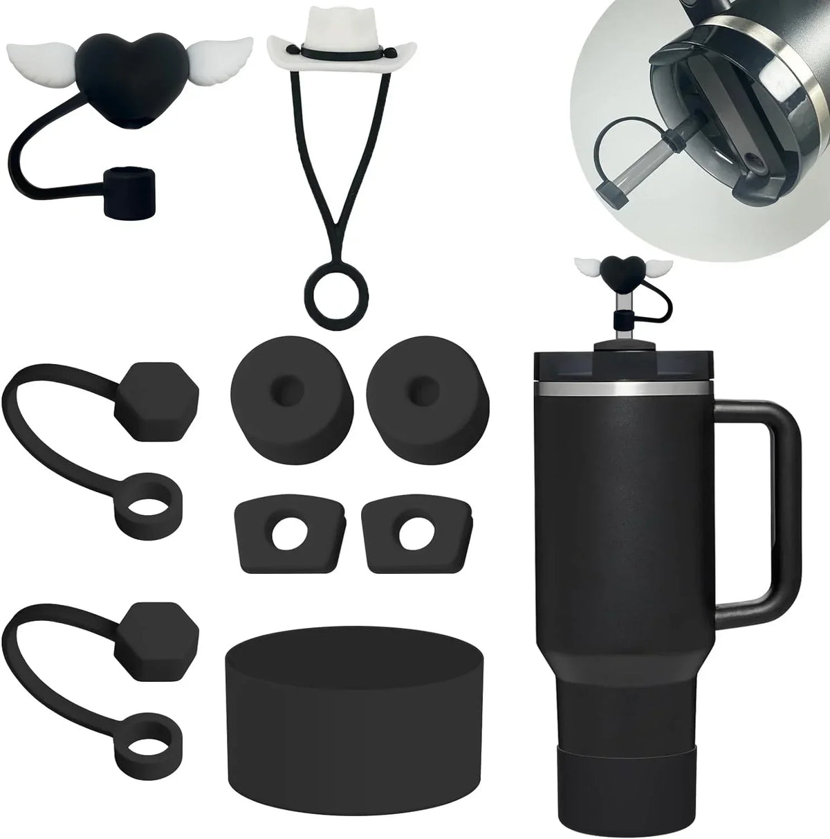 Silicone Straw Cover Caps & Spill Stopper Set – 9 Pcs Straw Cover Cap Set Qme 04