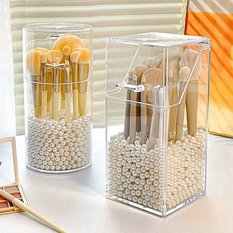 Transparent Makeup Brush Holder Cup with Dust-Proof Lid Makeup Brush Organizer Qst