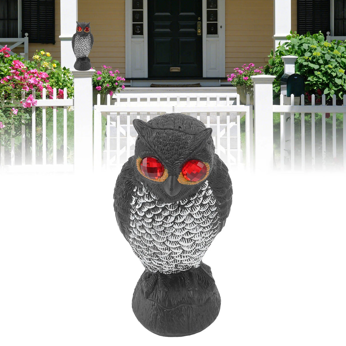 Owl Decoy Bird Deterrent – Plastic Scare Owl with Red Eyes Garden Bird Decoy Qme