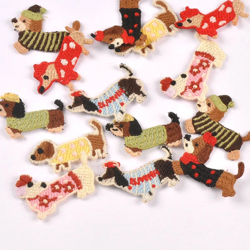 Sausage Dog Iron-On Cloth Patches | 10pcs Mixed Colors & Designs Sew-On Cloth Patches Qme