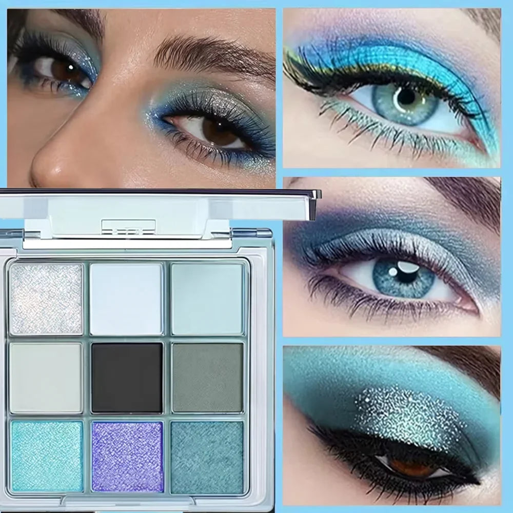 9-Color Blue Eyeshadow Palette – Matte & Shimmer | Qme Eyeshadow Palette Qme