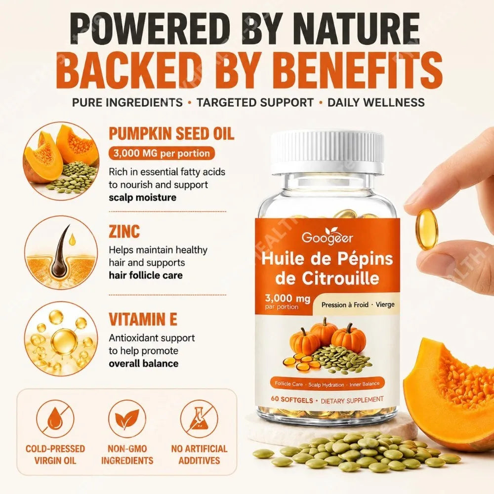 Googeer Pumpkin Seed Oil Softgels Cold-Pressed 60 Count Herbal Supplement Qst