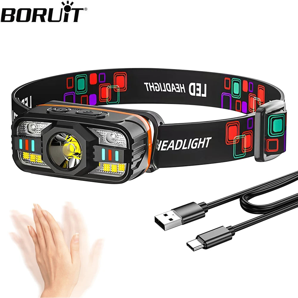 BORUiT Sensor LED Headlamp – Type-C Rechargeable, IPX4 LED Headlamp Qst