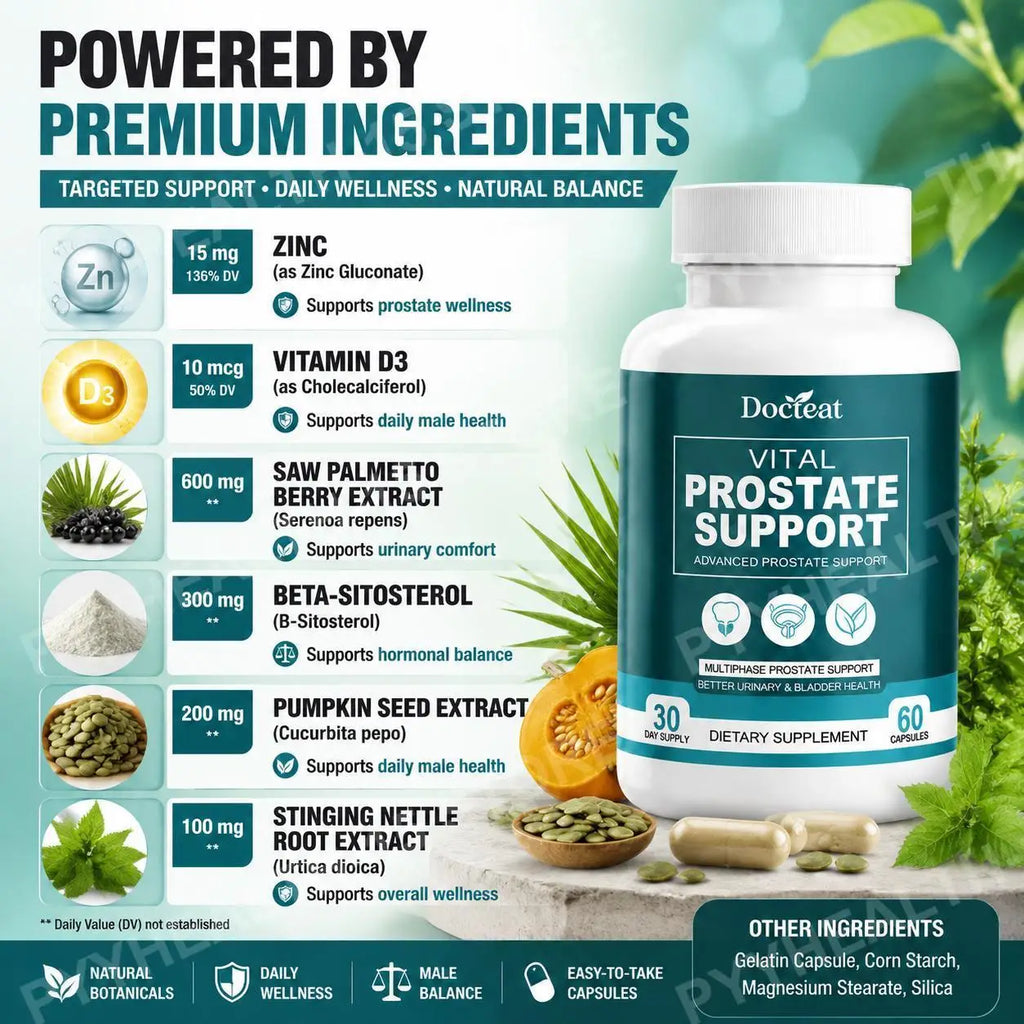 Men's Daily Wellness Capsules – Saw Palmetto, Zinc, Vitamin D3 60ct Men's Wellness Supplement Qst