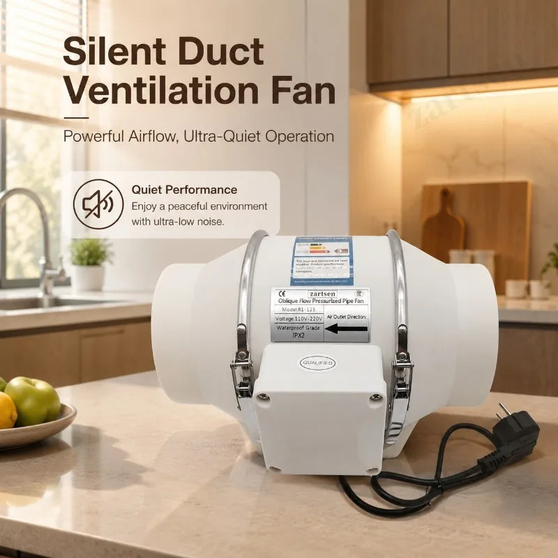 Silent Inline Duct Fan – Bathroom Kitchen Ventilator | ZARTSEN Inline Duct Fan Qst